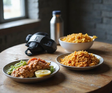 Athlete fueling up with a balanced meal before training